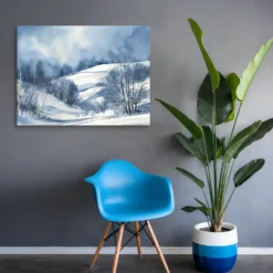 30 by 40 Blue and White Winter Landscape Large Canvas wall hanging