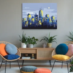 30 by 40 blue yellow skyline canvas wall hanging