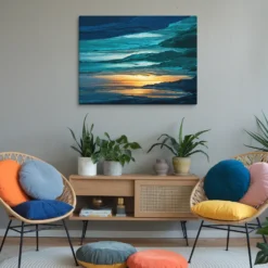 30 by 40 Coastal Sunset Abstract Canvas Wall hanging