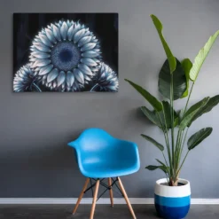 30 by 40 blue silver floral wall hanging lounge