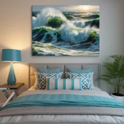 30 by 40 inches turquoise waves canvas wall decor bedroom