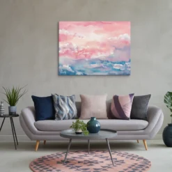 30 by 40 big blue and pink abstract canvas artwork for contemporary living room