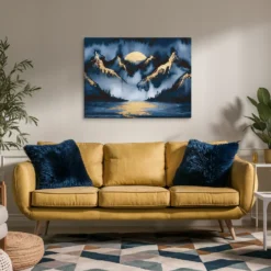30 by 40 inch canvas navy blue and gold landscape wall art