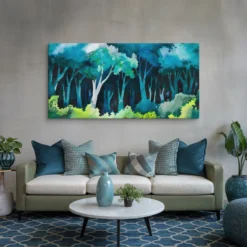 30 by 60 extra large blue and green forest wall art for living room