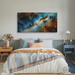 blue and brown space abstract extra large wall art for bedroom on 30 by 60 canvas