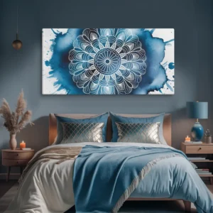 30 by 60 blue and white mandala canvas wall art for bedroom