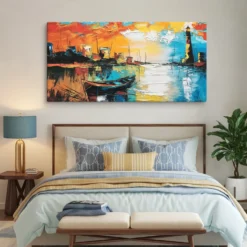 Large Blue and Yellow Abstract Coastal Wall  Art  Canvas - Image 5