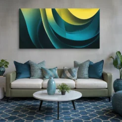 extra large- 30 by 60 dynamic blue yellow canvas art in modern living room