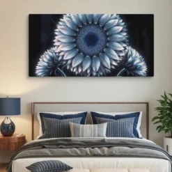 XXL canvas blue and silver floral art for bedroom