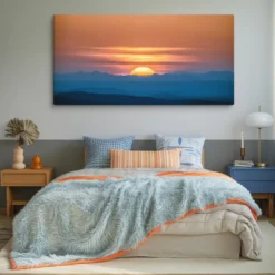 30" by 60" canvas XXL blue and orange sunset wall hanging for cozy bedroom