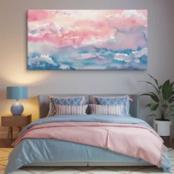 30x60 extra big blue and pink abstract canvas artwork for modern bedroom