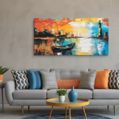 Large Blue and Yellow Abstract Coastal Wall  Art  Canvas - Image 3