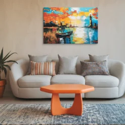 Large Blue and Yellow Abstract Coastal Wall  Art  Canvas - Image 4