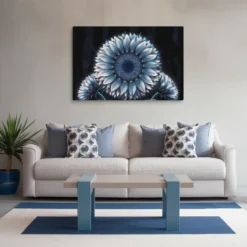 32 by 48 big blue silver sunflower artwork