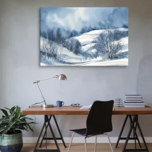 large 32 by 48 blue white winter landscape canvas wall art for office