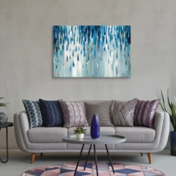 32 by 48 big blue abstract rain canvas wall hanging