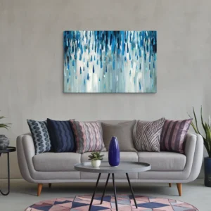 32 by 48 big blue abstract rain canvas wall hanging