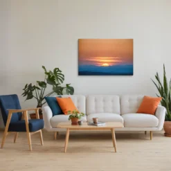 32 by 48 large blue and orange sunset for modern living room