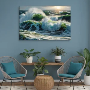 32x48 Turquoise Waves canvas wall hanging