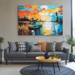 Alternative view of Large Blue and Yellow Abstract Coastal Wall  Art  Canvas
