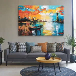 Alternative view of Large Blue and Yellow Abstract Coastal Wall  Art  Canvas