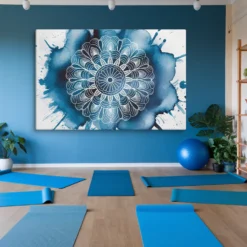 extra large white and blue mandala canvas art yoga room