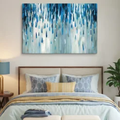 40" by 60" extra-large blue rain canvas wall art contemporary bedroom