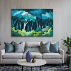 XXL blue and green forest canvas wall decor