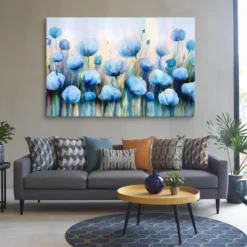 40 by 60 XXL floral artwork for blue-themed living room