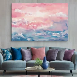 Blue and pink abstract XXL canvas wall art