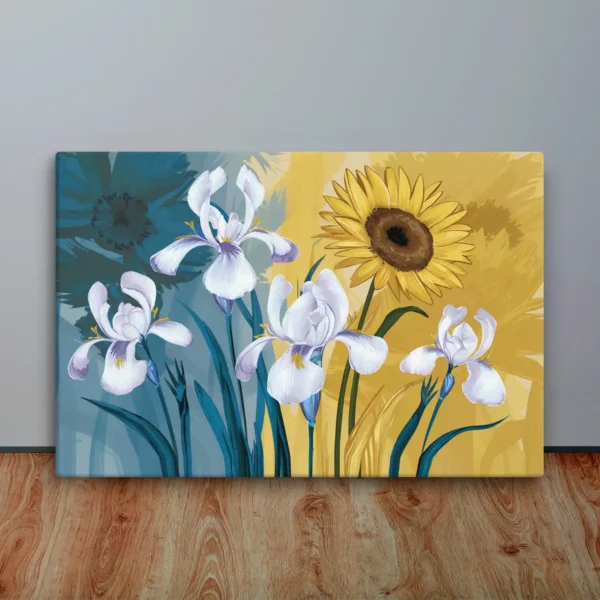 Blue Iris and Yellow Sunflower Canvas Wall Art-Large