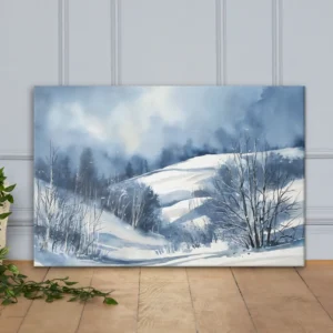 Soothing Blue and White Winter Landscape Large Canvas Print