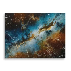 Large blue brown abstract space wall art canvas