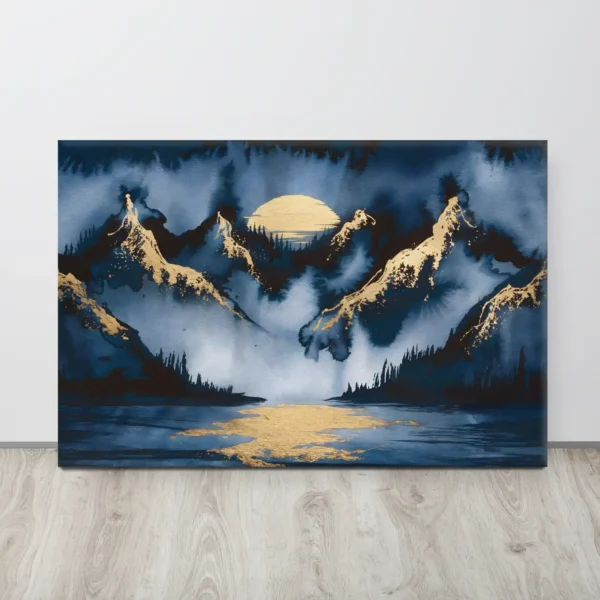 Large navy Blue and Gold Abstract Landscape Wall Art