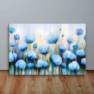 Large Blue Watercolor Floral Canvas Wall Art