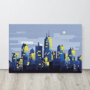 Large Modern Blue and Yellow Skyline Canvas Print