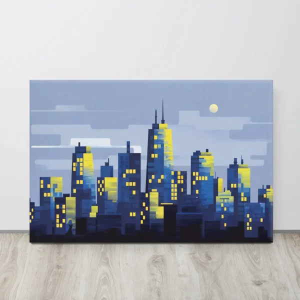 Large Modern Blue and Yellow Skyline Canvas Print