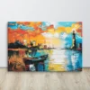 Large Blue and yellow abstract coastal wall art canvas print