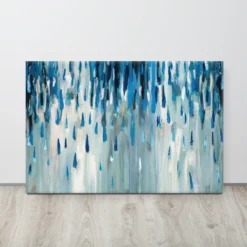 Large Minimalist Abstract Blue Rain Canvas Wall Art