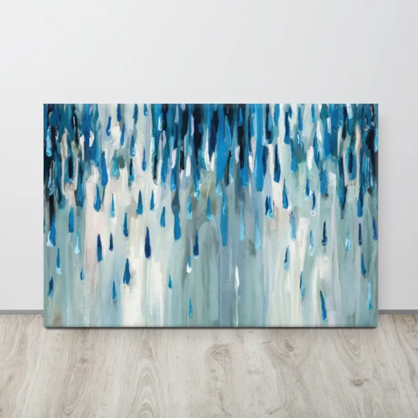 Large Minimalist Abstract Blue Rain Canvas Wall Art