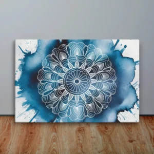 White and Blue Mandala Canvas Wall Art-Spiritual floral decor