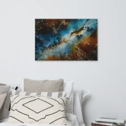 Large Blue and Brown Abstract Space Canvas Wall Art - Image 6