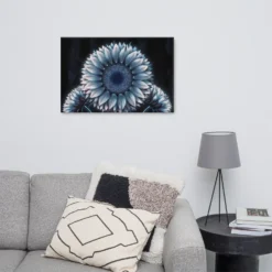 Large Dark Blue and Silver Sunflower Canvas Wall Art - Image 9
