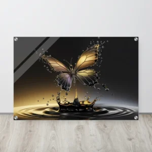 3D Water Droplet Butterfly Acrylic Wall Art- Gold and Black Luxurious Decor