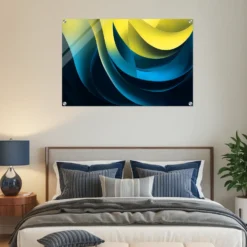 Premium acrylic abstract vibrant gradient wave art print for modern bedroom wall decor