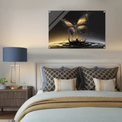 Gold-black water droplet butterfly wall art modern bedroom