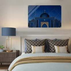 Blue-Gold Geometric Mosque Bedroon Wall Art