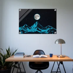 Modern Neon Blue Mountain Night Sky Acrylic Print - Image 3