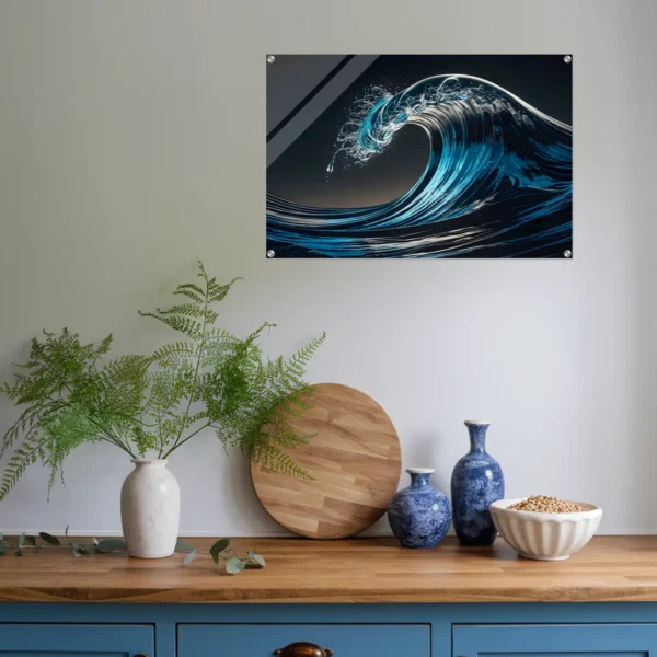 Blue crystal clear ocean wave art kitchen/dining room