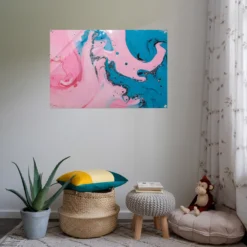 Modern Pink & Blue Abstract Fluid Art Acrylic Print - Image 8